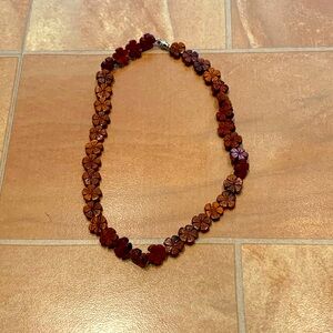 Vintage Hawaiian Women's Dark Brown Wood 18" Plumeria Flower Floral Necklace